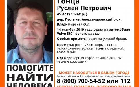 Во Владимирской области ищут пропавшего мужчину на Volvo